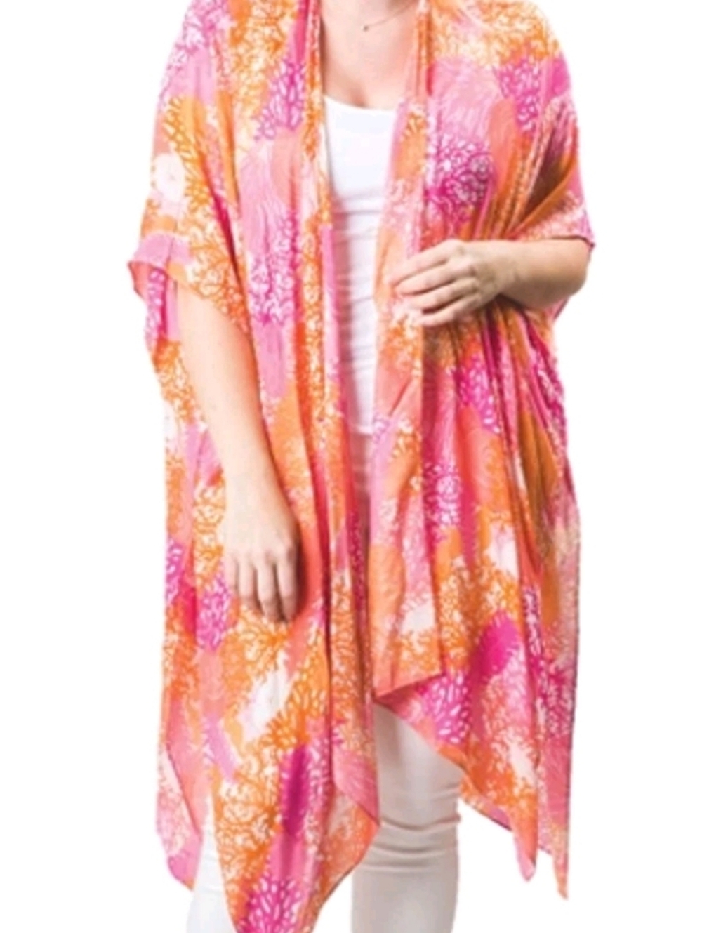 NWT Top It Off Kari Kimono Wrap Shawl One Size Pink Orange Coral Seashell Beach